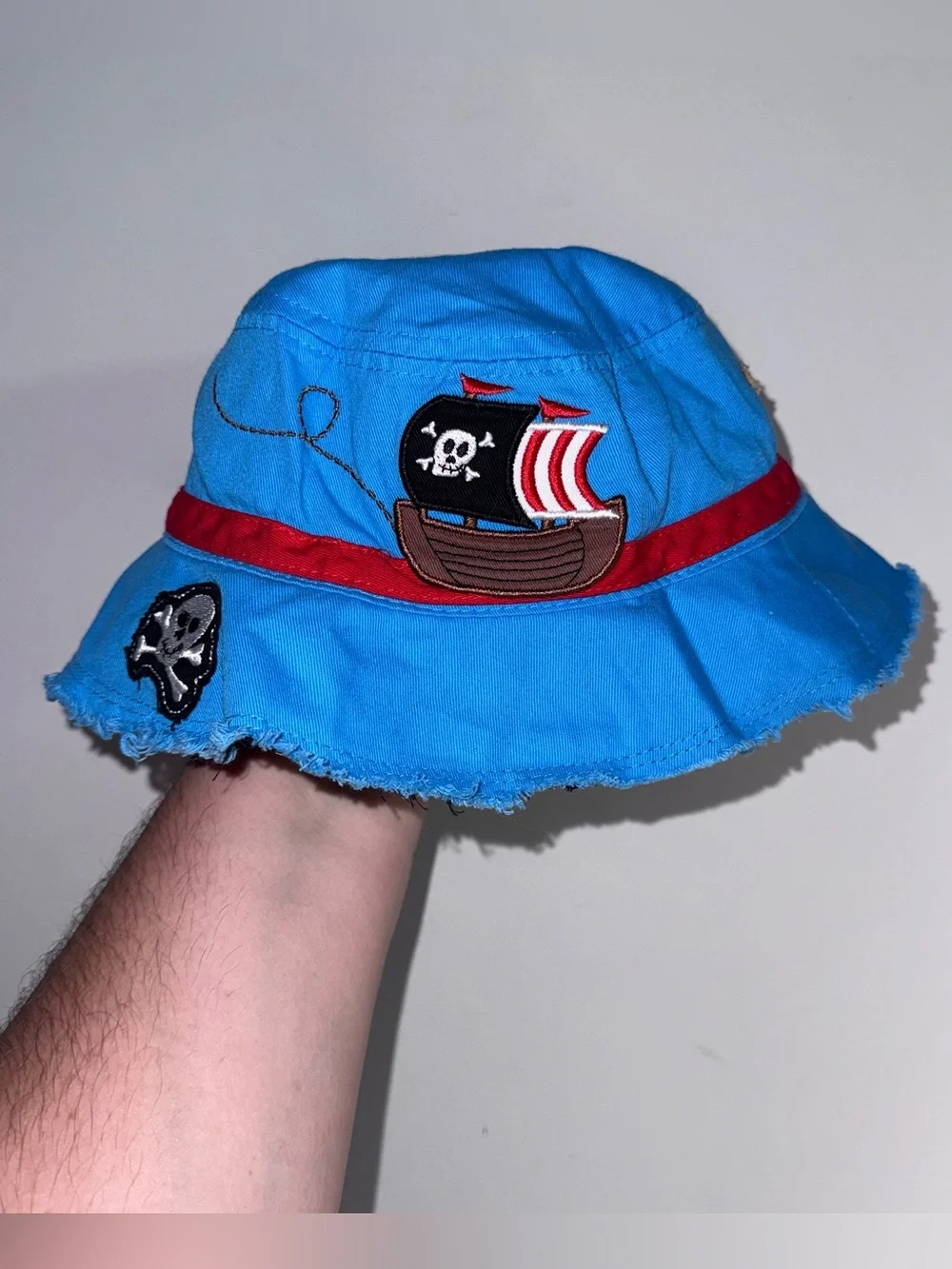 Stephen Joseph Kids Blue Pirate Skull Embroidered Bucket Hat Cotton